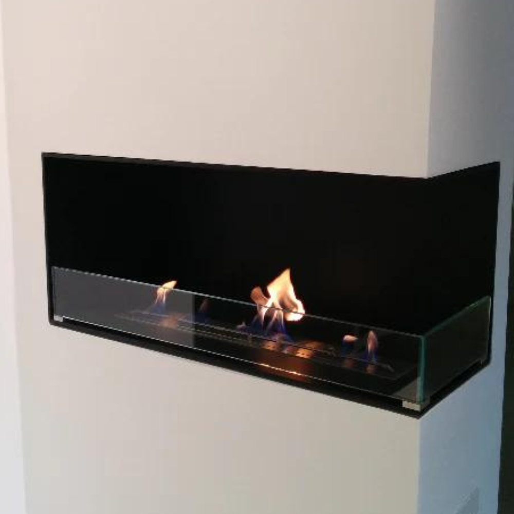 Decoflame Montreal Open to Front and 1 Side 31" Black E-Ribbon Recessed Ethanol Fireplace with Denver F6 Burner