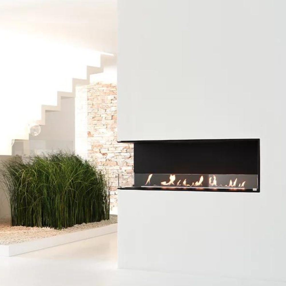 Decoflame Montreal Open to Front and 1 Side 47" Black E-Ribbon Recessed Ethanol Fireplace with Denver F3 Burner