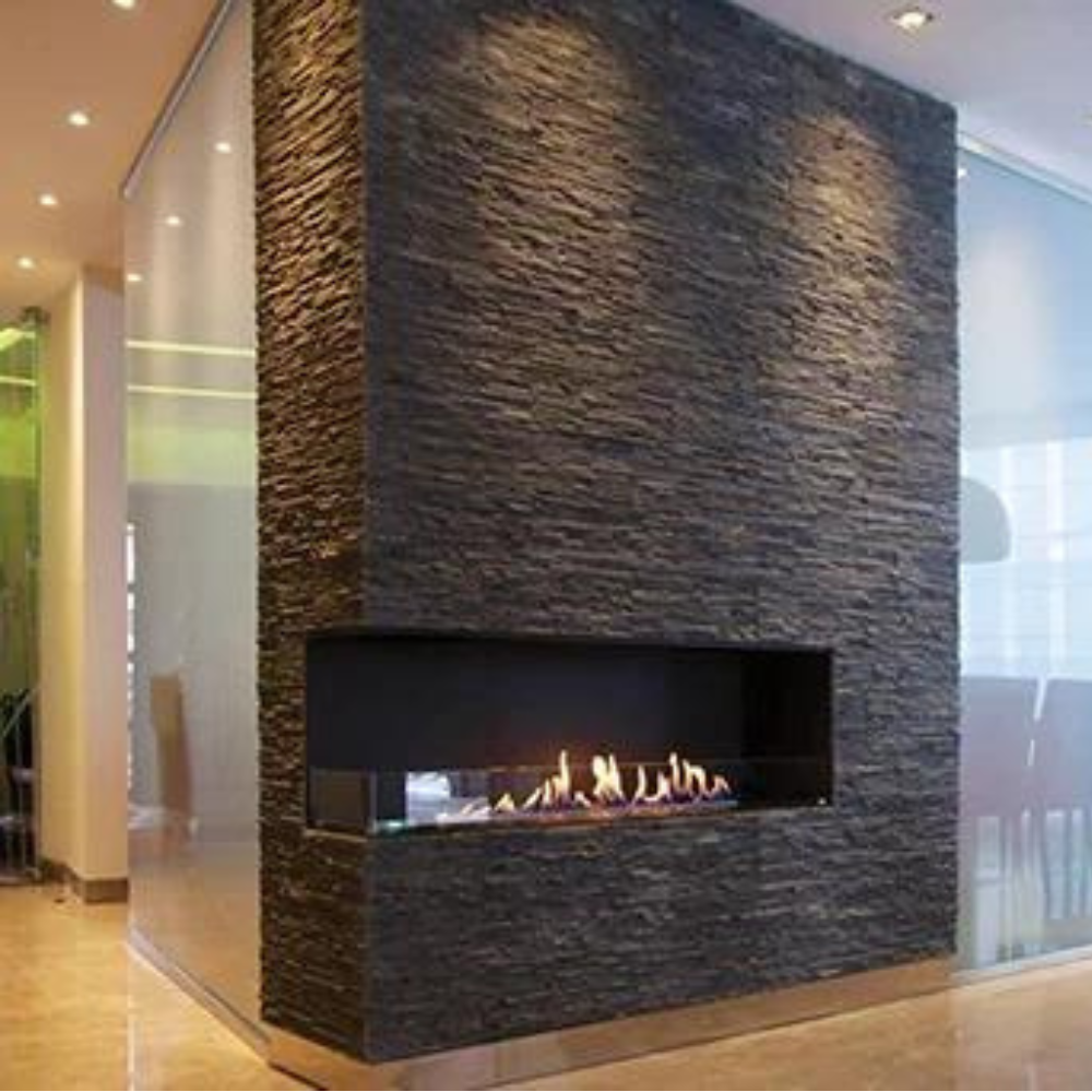 Decoflame Montreal Open to Front and 1 Side 31" Black E-Ribbon Recessed Ethanol Fireplace with Denver F3 Burner