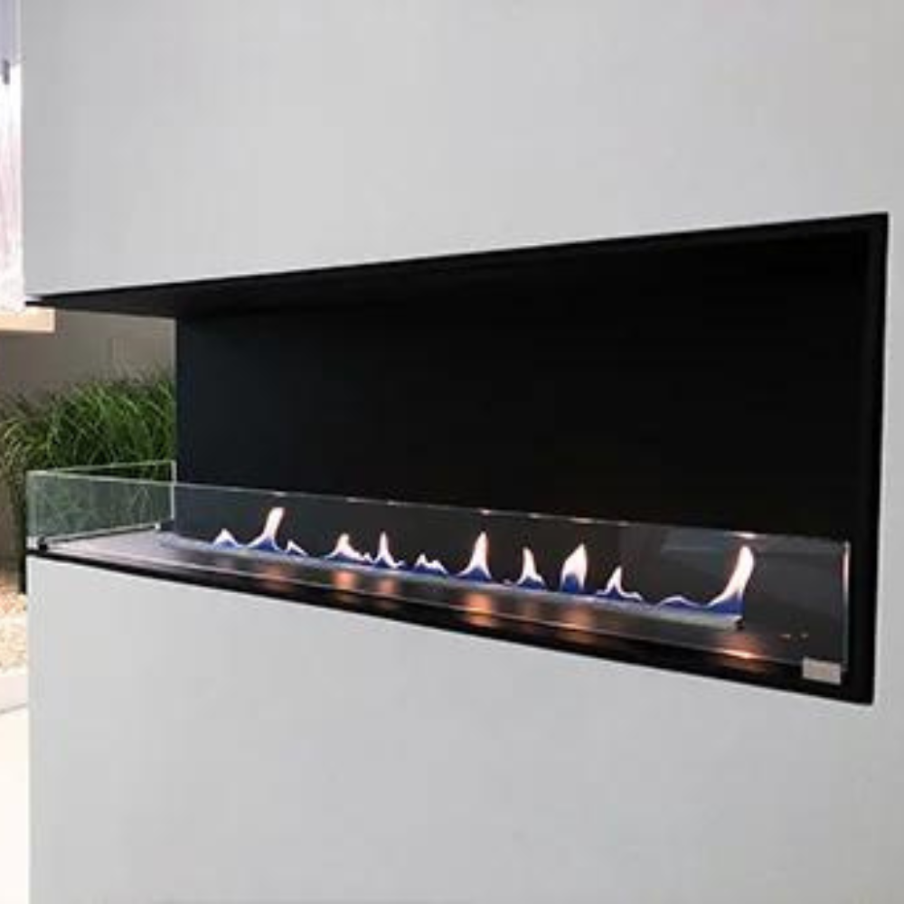 Decoflame Montreal Open to Front and 1 Side 47" Black E-Ribbon Recessed Ethanol Fireplace with Denver F6 Burner