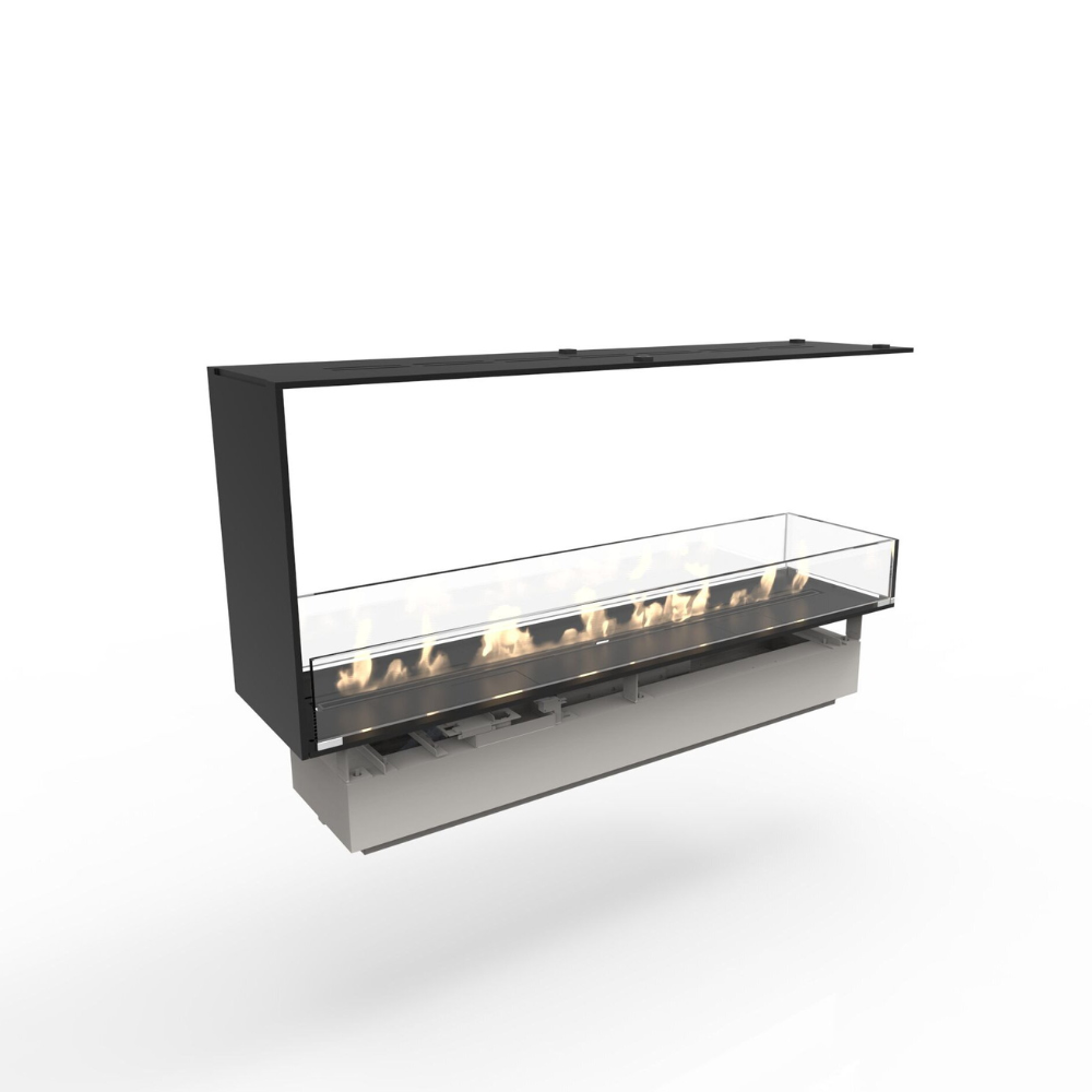 Decoflame Montreal Open to Front, Back and 1 Side 39" Black E-Ribbon Recessed Ethanol Fireplace with Denver F6 Burner