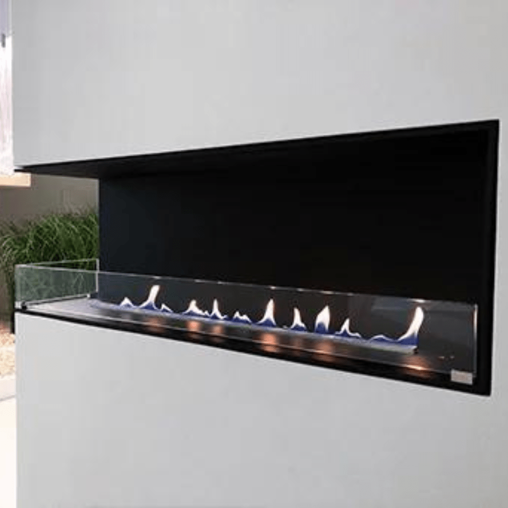 Decoflame Ethanol Fireplaces Left Decoflame Montreal Open to Front and 1 Side 31" Black E-Ribbon Recessed Ethanol Fireplace with Denver F3 Burner