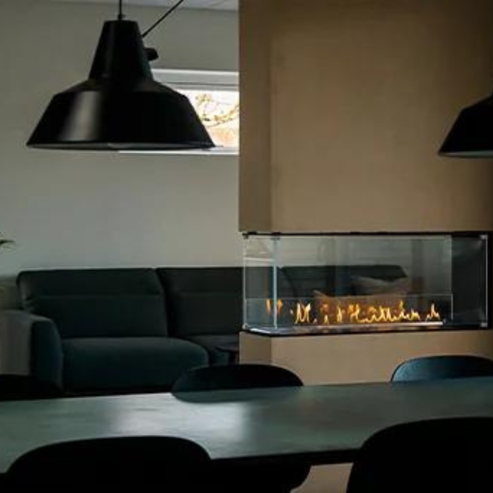 Decoflame Montreal Open to Front, Back and 1 Side 39" Black E-Ribbon Recessed Ethanol Fireplace with Denver F6 Burner