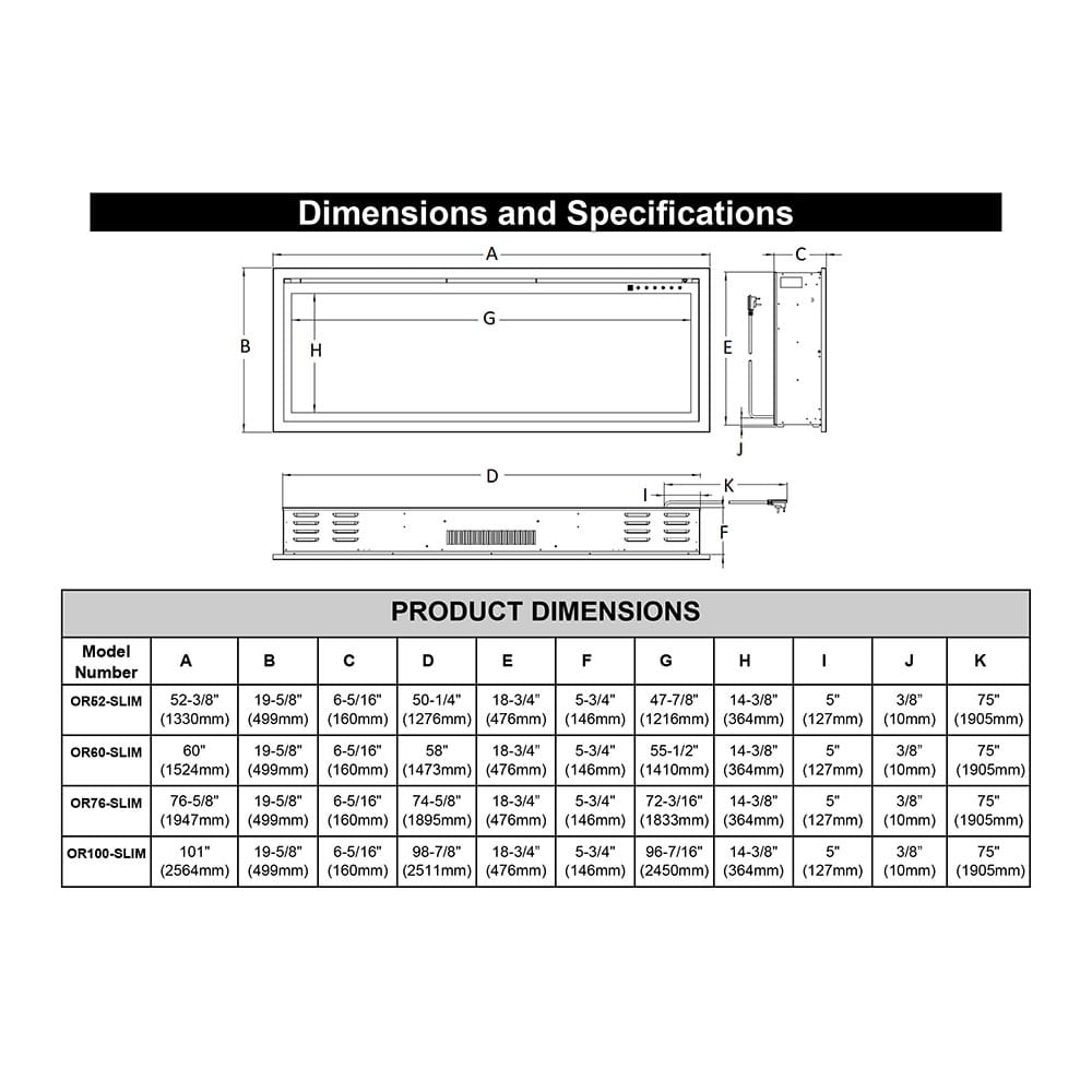 Modern Flames Electric Fireplaces Modern Flames Orion 52-in Slim Heliovision Linear Electric Fireplace