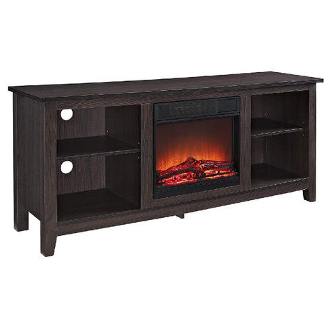 Image of Walker Edison Wren Classic 58" Espresso 4 Cubby Electric Fireplace TV Stand