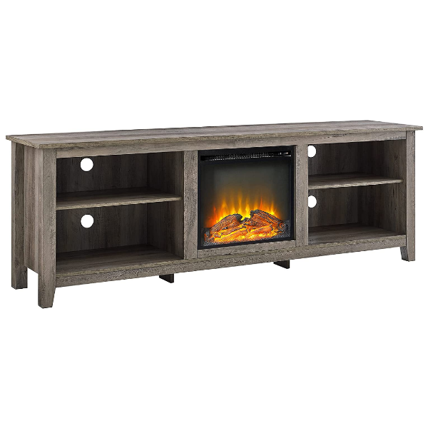 Walker Edison Wren Classic 70" Grey Wash 4 Cubby Electric Fireplace Stand
