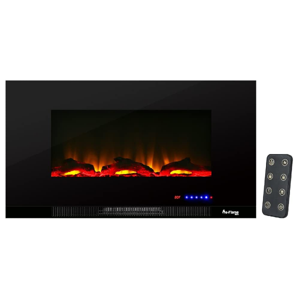 e-Flame USA Livingston 36" Black Wall Mount LED 3-D Electric Fireplace Stove with Timer