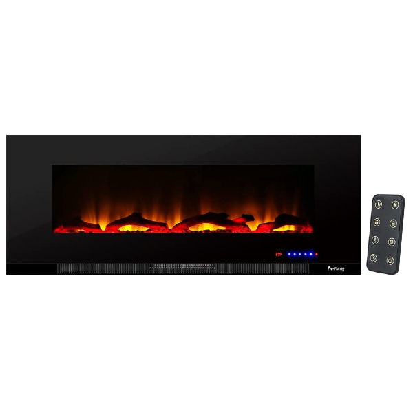e-Flame USA Livingston 50" Black Wall Mount LED 3-D Electric Fireplace Stove with Timer