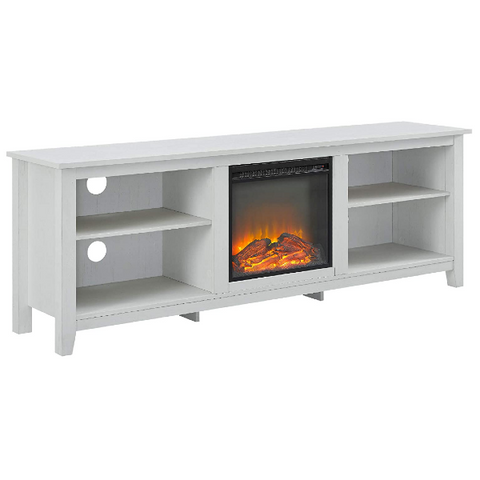 Image of Walker Edison Wren Classic 70" White 4 Cubby Electric Fireplace TV Stand