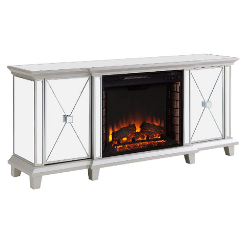Image of SEI Furniture Toppington 58" Silver Mirrored Media Console Electric Fireplace