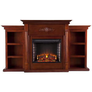 SEI Furniture Tennyson 70" Mahogany Electric Bookcases Fireplace