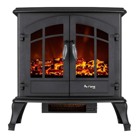 Image of e-Flame USA Jasper 23" Matte Black Freestanding Electric Fireplace Stove Heater-Modern Ethanol Fireplaces