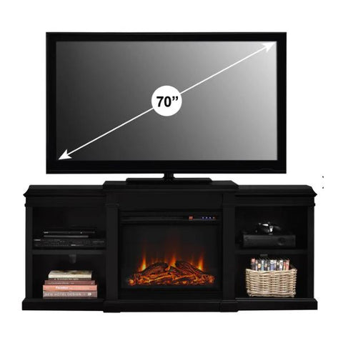 Image of Ameriwood Home Manchester 70" Black Freestanding Electric Fireplace - TV Stand-Modern Ethanol Fireplaces
