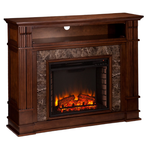SEI Furniture Highgate 48" Whiskey Maple Media Shelf Freestanding Electric Fireplace