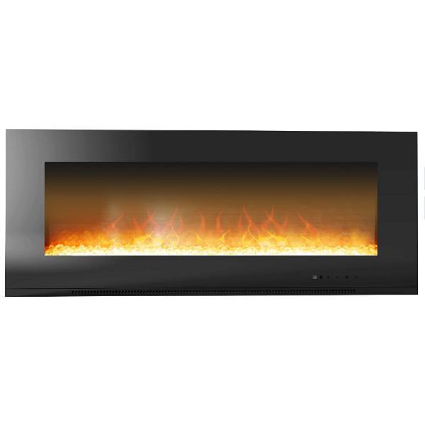 Cambridge Metropolitan 56" Black Wall-Mount Electric Fireplace with Flat Panel and Crystal Rocks-Modern Ethanol Fireplaces