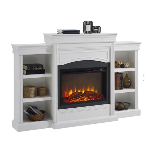 Ameriwood Home Lamont 69" White Mantel Electric Freestanding Fireplace-Modern Ethanol Fireplaces