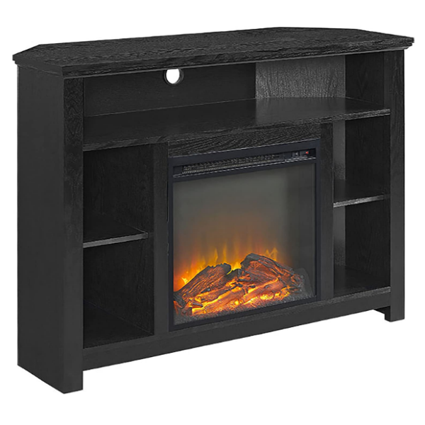 Walker Edison Woodcroft Classic 44" Black Corner Electric Fireplace TV Stand