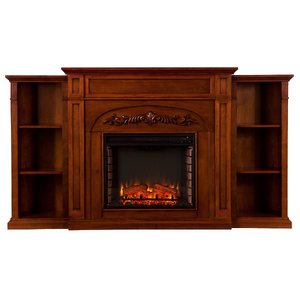 SEI Furniture Chantilly 72" Autumn Oak Electric Bookcases Fireplace