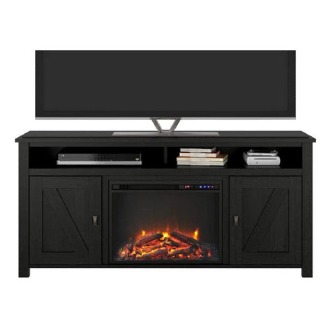 Image of Ameriwood Home Farmington 60" Black Oak Freestanding Electric Fireplace TV Console-Modern Ethanol Fireplaces