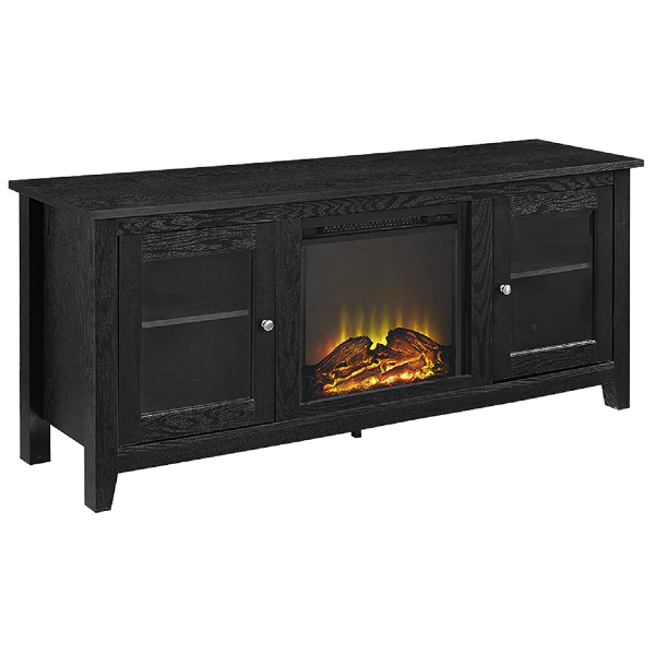 Walker Edison 58" Black Rustic Wood and Glass Electric Fireplace TV Stand