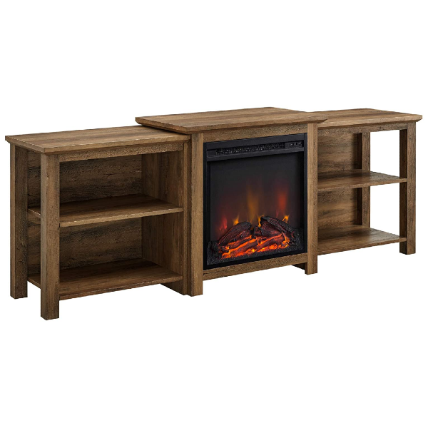 Walker Edison 70" Rustic Oak Tiered Wood Fireplace TV Stand with Open Shelves