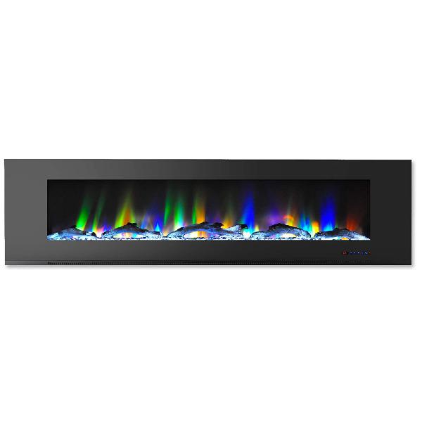 Cambridge 72" Black Wall-Mount Electric Fireplace with Multi-Color Flames-Modern Ethanol Fireplaces