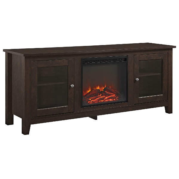 Walker Edison 58" Traditional Brown Rustic Wood and Glass Electric Fireplace TV Stand