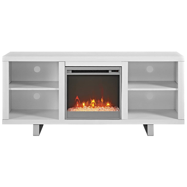 Walker Edison 58" White Modern Wood and Metal Electric Fireplace TV Stand