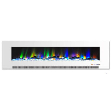 Cambridge 60" White Wall-Mount Electric Fireplace with Multi-Color Flames and Driftwood Log Display-Modern Ethanol Fireplaces