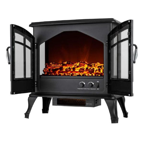 Image of e-Flame USA Jasper 23" Matte Black Freestanding Electric Fireplace Stove Heater-Modern Ethanol Fireplaces