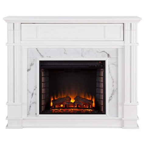Image of SEI FURNITURE Highgate 48" White Faux Cararra Marble Freestanding Electric Fireplace