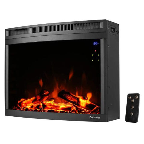 Image of e-Flame USA Edmonton 28" Black Curved LED Electric Fireplace Stove Insert with Remote-Modern Ethanol Fireplaces