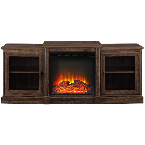 Image of Walker Edison Penn Classic 60" Dark Walnut Two Tier Electric Fireplace TV Stand