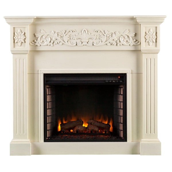 SEI Furniture Calvert FA9279E 44" Ivory Carved Floral Trim Freestanding Electric Fireplace