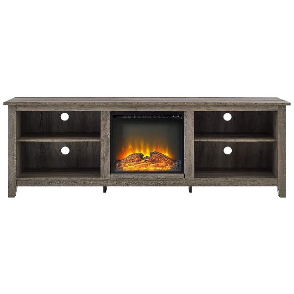 Walker Edison Wren Classic 70" Grey Wash 4 Cubby Electric Fireplace Stand