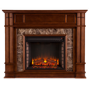 SEI Furniture Highgate 48" Whiskey Maple Media Shelf Freestanding Electric Fireplace
