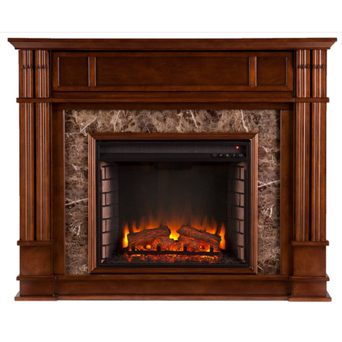 Image of SEI Furniture Highgate 48" Whiskey Maple Media Shelf Freestanding Electric Fireplace