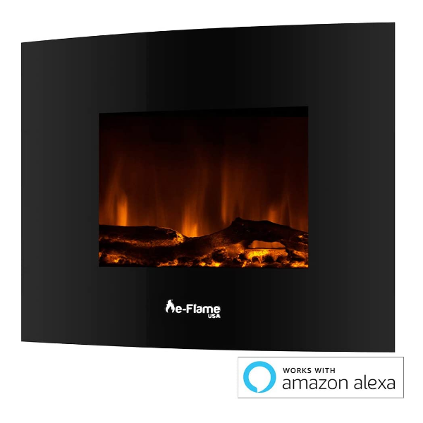 e-Flame USA Sundance 22" Black Curved Wall Mounted LED Electric Fireplace with Remote