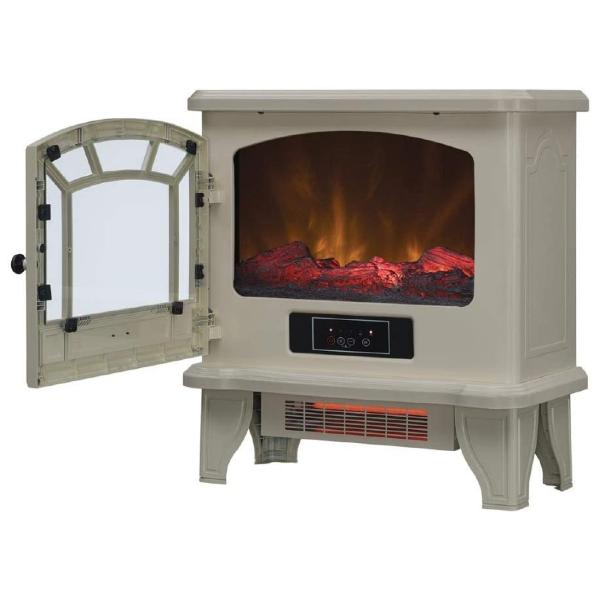 Duraflame 23" Cream Infrared Freestanding Electric Fireplace Stove Heater with Flickering Flame-Modern Ethanol Fireplaces