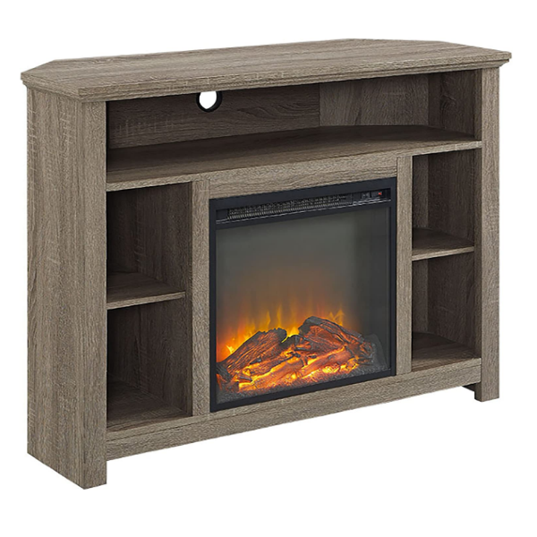 Walker Edison Woodcroft Classic 44" Driftwood Electric Fireplace Corner TV Stand