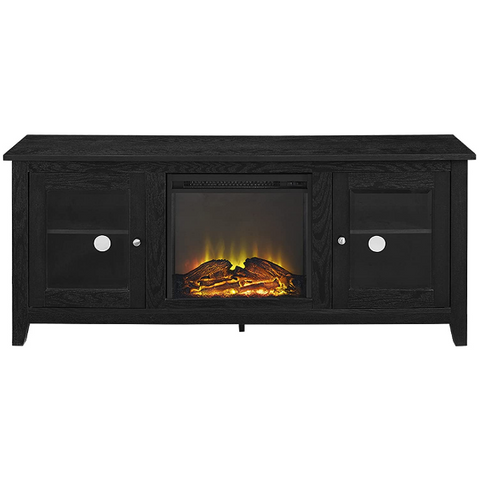 Walker Edison 58" Black Rustic Wood and Glass Electric Fireplace TV Stand