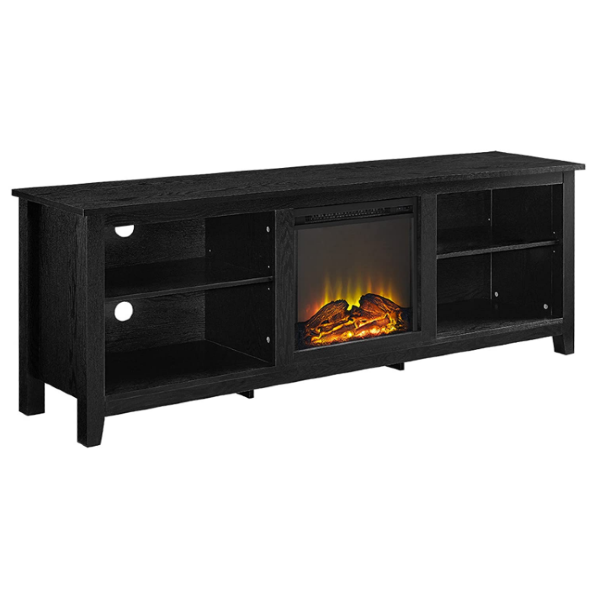Walker Edison Wren Classic 70" Black 4 Cubby Electric Fireplace TV Stand