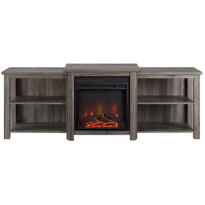 Walker Edison 70" Slate Grey Tiered Wood Fireplace TV Stand with Open Shelves