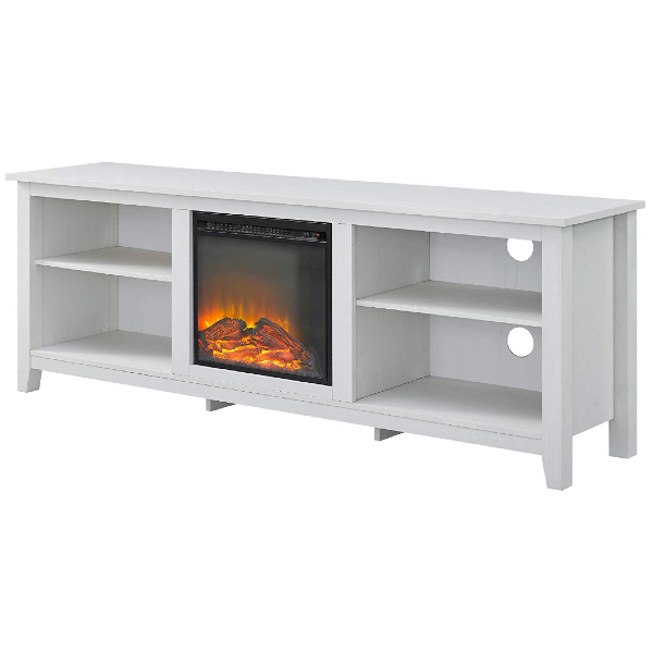 Walker Edison Wren Classic 70" White 4 Cubby Electric Fireplace TV Stand