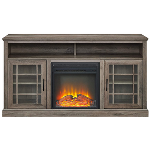 Walker Edison Hoxton Classic 58" Grey Wash 2 Glass Door Electric Fireplace Stand
