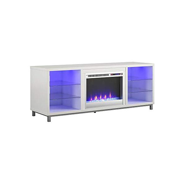 Ameriwood Home Lumina Deluxe 70" White Freestanding Electric Fireplace TV Stand-Modern Ethanol Fireplaces