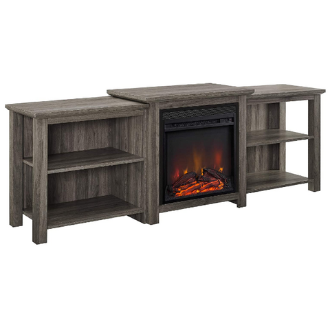Image of Walker Edison 70" Slate Grey Tiered Wood Fireplace TV Stand with Open Shelves