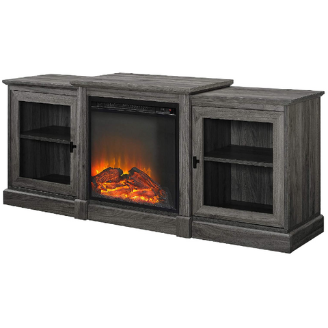 Walker Edison Penn Classic 60" Slate Grey Two Tier Electric Fireplace TV Stand