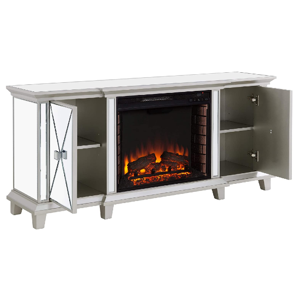 SEI Furniture Toppington 58" Silver Mirrored Media Console Electric Fireplace