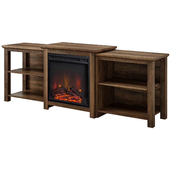 Walker Edison 70" Rustic Oak Tiered Wood Fireplace TV Stand with Open Shelves